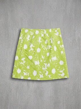 Talbots Petites Cotton Stretch A-Line Mini Skirt Lime Green White Floral Print 4